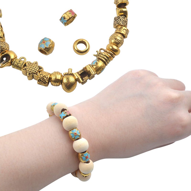 Aylifu Tibetan Loose Spacer Beads, Mixed 92 Pieces Tibetan Antique Gold Spacer Loose Beads Fit European Charm Bracelet Necklet Jewelry Making - Image 4